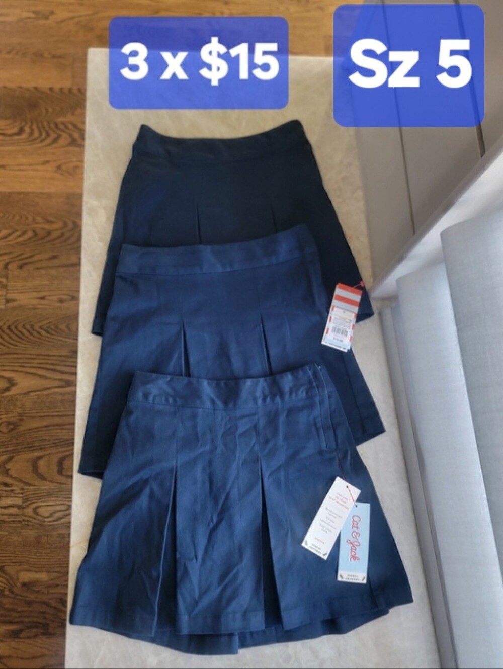 Pack of 3. Cat & Jack Girls Sz 5 Navy School pleated Skort Set ($39)
